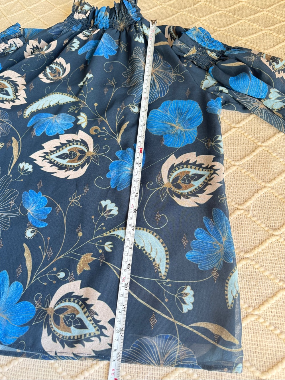 Tuckernuck Sadie Top S Nouveau Floral Smocked Mock Neck Sheer Lined Blouse - Picture 9 of 10